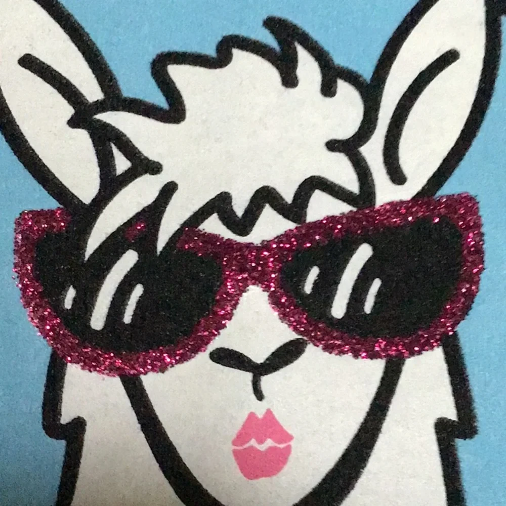 Justice Glamma Llama Navy‎ Blue Pink Sunglasses Sparkly Graphic Tee Sz 12…